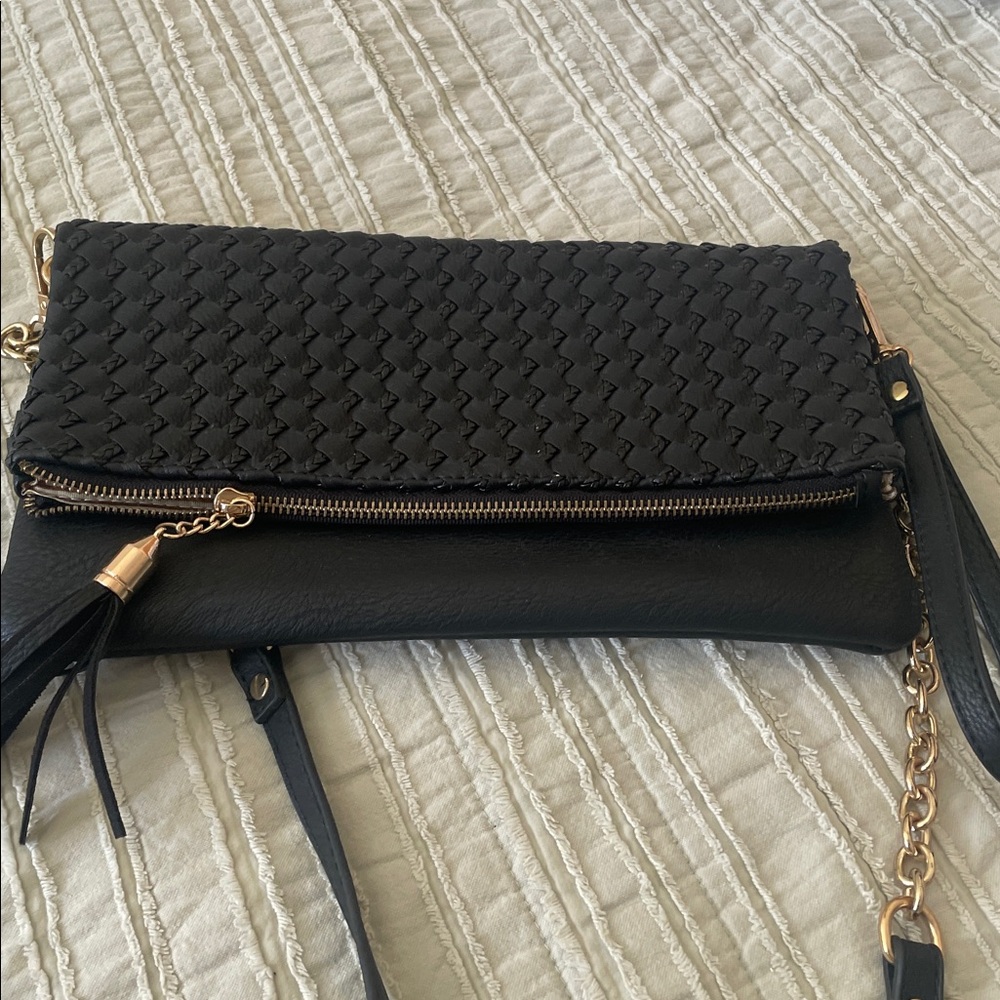 Black Woven Clutch with Tassel